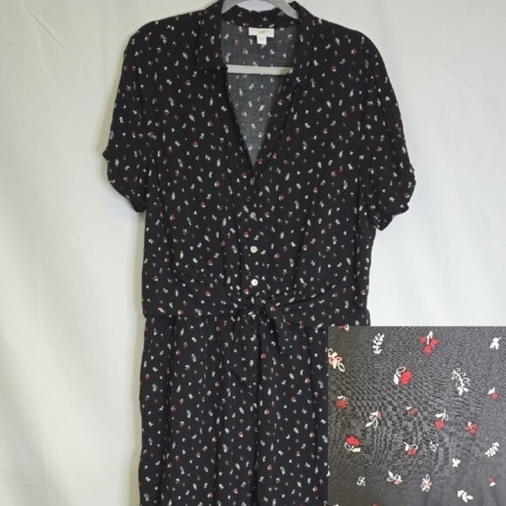 J. Jill Wide Leg Tie Front Floral Jumpsuit,‎ Pockets, Casual Boho, Black, Large